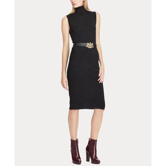 Ralph Lauren Collection Merino Wool Sleeveless Turtleneck Midi Dress Black S - Picture 3 of 5